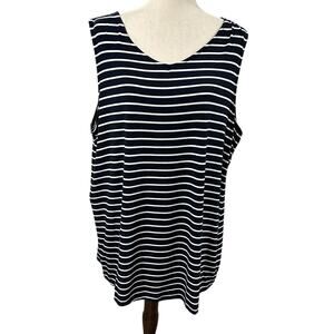CJ Banks Navy and White Stripe Short Sleeve Lace Up Back Top Size 2X EUC